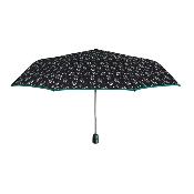 Mini parapluie pliant automatique pour femme - Design à trois volets - Géométrique - Bordure vert sarcelle