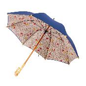 Grand parapluie pour femme - Canopée double couche - Mât en bois - Motifs triangulaires - Bleu