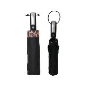 Parapluie pliant – Design 3 plis avec auvent double couche – Système d'ouverture automatique – Extérieur noir avec intérieur imprimé léopard