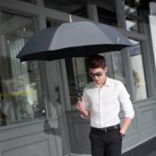 Parapluie long - Ouverture Bouton Luxe plat Automatique - Noir avec manche dorée