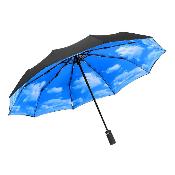 Parapluie pliant – Design à trois volets avec auvent à double couche – Ouverture automatique – Extérieur noir avec intérieur ciel
