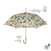 Parapluie écologique automatique - Toile en plastique recyclé et poignée en bois recyclé - Large protection de 102 CM de diamètre - Feuilles