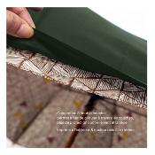 Grand parapluie pour femme - Canopée double couche - Mât en bois - Motifs triangulaires - Vert