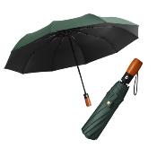 Parapluie pliant automatique - Avec manche en bois - Vert foncé