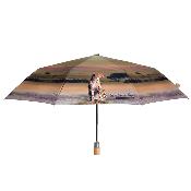 Parapluie pliant et écologique en plastique recyclé et manche en bois - Ouverture automatique - Large protection 96 cm -  Savannah - Beige