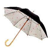 Grand parapluie pour femme - Canopée double couche - Mât en bois - Motifs triangulaires - Noir