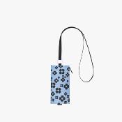 Mini parapluie pliant pour femme – Cinq volets – Léger et compact – Avec pochette et mousqueton assortis – Fleurs bleues
