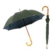 Grand parapluie pour femme - Canopée double couche - Mât en bois - Motifs triangulaires - Vert