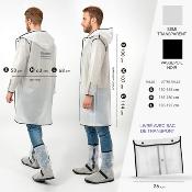 Imperméable - Bandes réfléchissantes au dos - Taille S (150-165CM) - Blanc semi-transparent avec passepoil noir