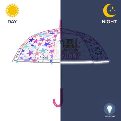 Parapluie transparent cloche pour enfant - Bordure réfléchissante pour une meilleure visibilité la nuit - Parapluie fille - Chat rigolo