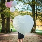 Parapluie droit - toile en forme de coeur - blanc cassé