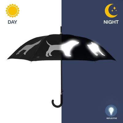 Parapluie automatique long - Protection extra large de 104 cm - Noir avec imprimé chien réfléchissant