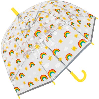 Parapluie cloche Enfant - Baleines sécurisées - Parapluie transparent avec motif ARC-EN-CIEL et Bordure Phosphorescente - Poignée jaune