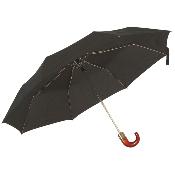 Parapluie pliant compact automatique pour homme et femme - Résistant au vent - Avec poignée courbe en bois et sangle de transport - Noir