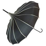 Parapluie long - Pagode - Large 90 cm - Poignée effet cuire - Noir