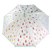 Parapluie cloche Enfant - Baleines sécurisées - Parapluie transparent avec gouttes de pluie qui changent de couleur - Poignée verte