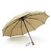 Parapluie compact pour femme - Ouverture automatique - Beige avec poignée en bois