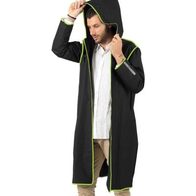 Imperméable - Bandes réfléchissantes au dos - Taille S (150-165CM) - Noir avec passepoil citron vert