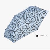 Mini parapluie pliant pour femme – Cinq volets – Léger et compact – Avec pochette et mousqueton assortis – Fleurs bleues