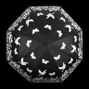 Parapluie droit avec ouverture automatique - Aspect changeant au contact de l'eau de pluie - Noir avec des oiseaux