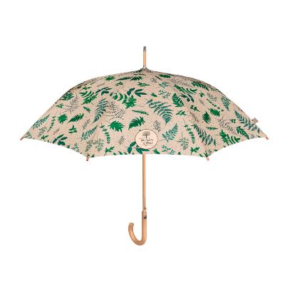 Parapluie écologique automatique - Toile en plastique recyclé et poignée en bois recyclé - Large protection de 102 CM de diamètre - Feuilles