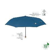 Parapluie pliant et écologique en plastique recyclé et manche en bois - Ouverture automatique - Large protection 97 cm -  Bleu