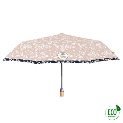 Mini parapluie pliant et écologique pour femme - Système d'ouverture automatique - Fleur blanche
