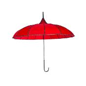 Parapluie long - Pagode - Large 90 cm - Poignée effet cuire - Rouge