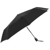 Parapluie pliant - Ouverture et fermeture automatiques - Poignée en bois vernis - Fabrication française - Noir avec des pois