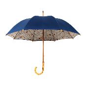 Grand parapluie pour femme - Canopée double couche - Mât en bois - Motifs triangulaires - Bleu