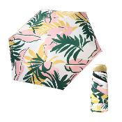 Mini parapluie pliant pour femme - Parapluie plat cinq plis - Ultra léger et compact - Motif feuille de palmier - Rose
