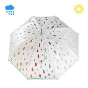 Parapluie cloche Enfant - Baleines sécurisées - Parapluie transparent avec gouttes de pluie qui changent de couleur - Poignée verte