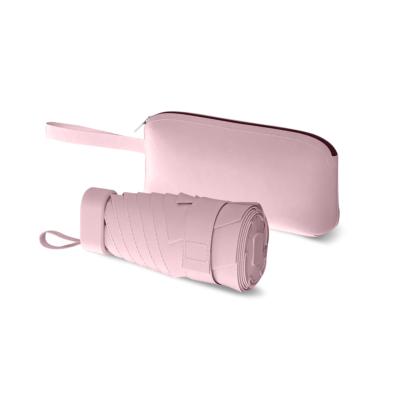 Mini parapluie femme - Parapluie six volets - Léger et compact - Avec étui en cuir zippé - Rose