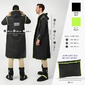 Imperméable - Bandes réfléchissantes au dos - Taille S (150-165CM) - Noir avec passepoil citron vert