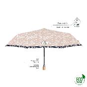 Mini parapluie pliant et écologique pour femme - Système d'ouverture automatique - Fleur blanche
