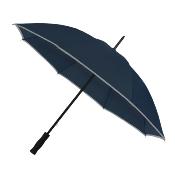 Parapluie long pour femme et homme - Protection Extra Large 102 cm - Résistant au vent - Bleu marine avec bordure réfléchissante