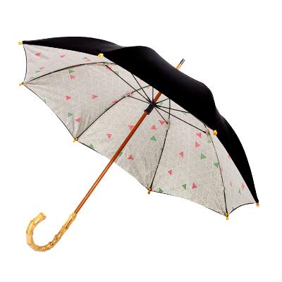 Grand parapluie pour femme - Canopée double couche - Mât en bois - Motifs triangulaires - Noir