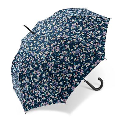 Grand parapluie automatique - Résistant au vent - Avec poignée courbée - Mille fleurs - Bleu