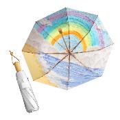 Parapluie pliant automatique pour femme - Parapluie à trois volets - Revêtement argenté - Intérieur arc-en-ciel