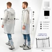 Imperméable - Bandes réfléchissantes au dos - Taille S (150-165CM) - Blanc semi-transparent avec passepoil noir