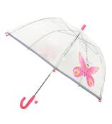 Parapluie cloche transparent enfant - Papillon Rose -  Bordure réflechissante pour être visible la nuit - Transparent avec poignée rose