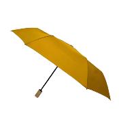 Parapluie pliant avec poignée en bois - Résistant au vent - Ouverture et fermetures automatiques - Jaune moutarde