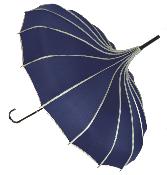 Parapluie long pour femme - Pagode côtelée - Bleu Marine