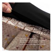 Grand parapluie pour femme - Canopée double couche - Mât en bois - Motifs triangulaires - Noir