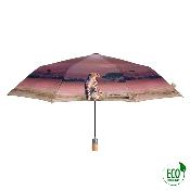 Parapluie pliant et écologique en plastique recyclé et manche en bois - Ouverture automatique - Large protection 96 cm -  Savannah - Violet